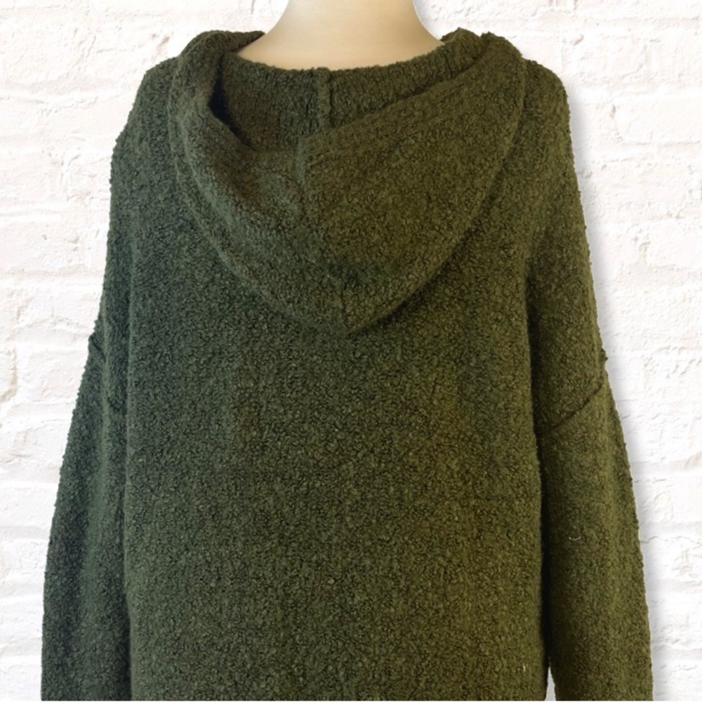 A New Day Womens Hooded Sweater Size Large Green Boucle Yarn Wool Pullover - Picture 9 of 14